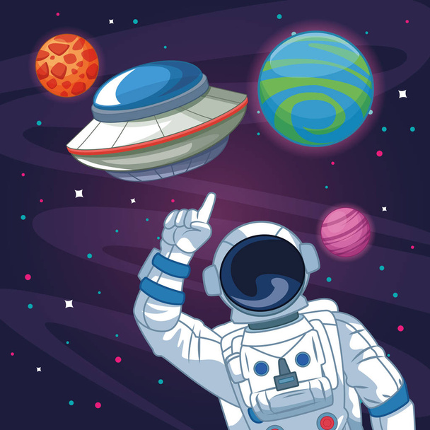 Astronaut in the galaxy cartoon - Vector, Image