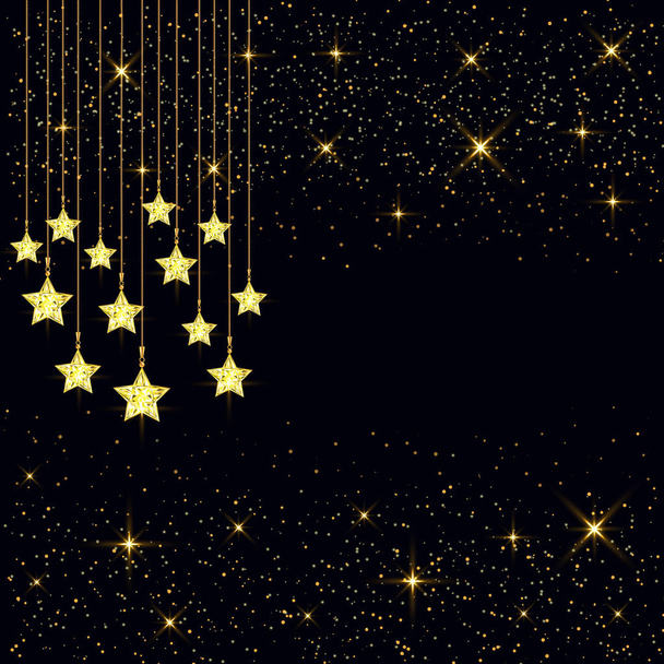 3D marco de oropel brillante dorado con confeti brillante, cristales, estrellas, cadenas de oro.Guirnalda decorativa para el diseño suntuoso, caro concepto festivo.
. - Vector, Imagen