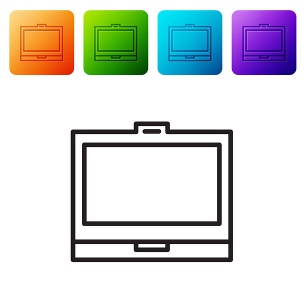 Linea nera Trucco in polvere con icona a specchio isolata su sfondo bianco. Imposta le icone nei pulsanti quadrati a colori. Illustrazione vettoriale
 - Vettoriali, immagini