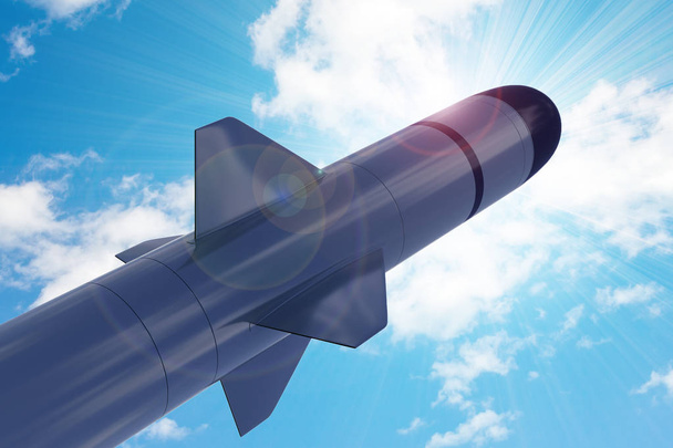 Στρατιωτικός τακτικός πύραυλος ενάντια στις ακτίνες του ήλιου και την μπλε ειρήνη - Φωτογραφία, εικόνα