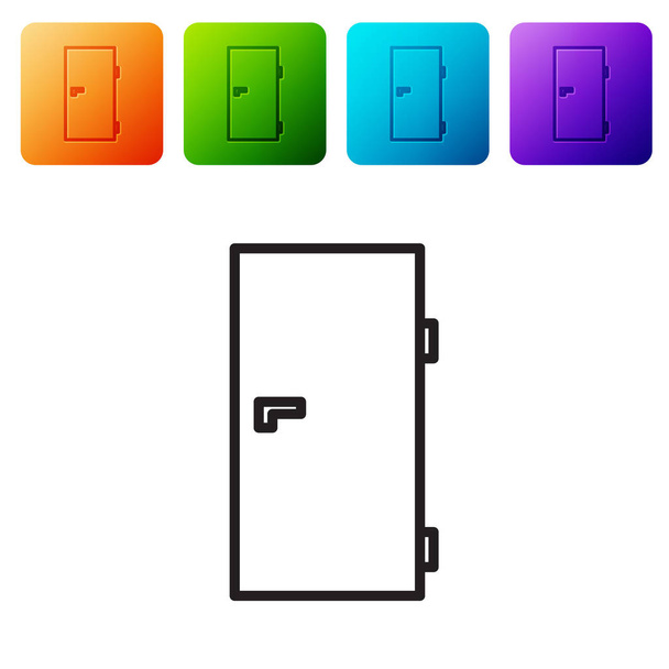 Μαύρη γραμμή Κλειστή πόρτα εικονίδιο απομονώνονται σε λευκό φόντο. Ορισμός εικονιδίων σε χρωματιστά τετράγωνα κουμπιά. Εικονογράφηση διανύσματος - Διάνυσμα, εικόνα