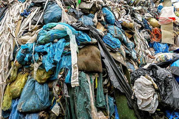 vuilnisbelt met plastic vuilniszakken - Foto, afbeelding