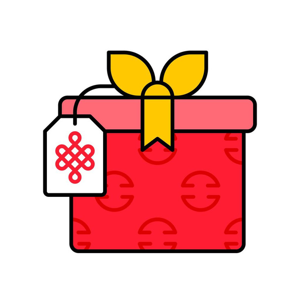 Vektorová ilustrace dárkové krabice, čínská ikona vyplněná na Nový rok - Vektor, obrázek