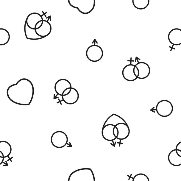 Gender sexual signs and heart. Vector two-color seamless pattern on a white background. - Вектор,изображение