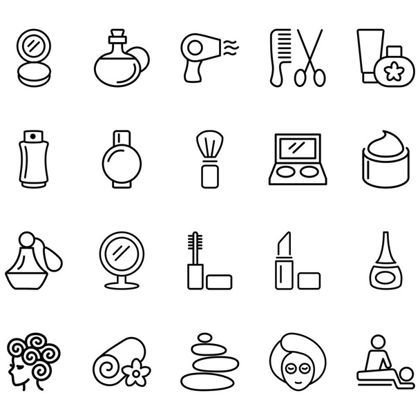 Set Beauty Related Vector Lines Icons. Contains icons such as makeup, lipstick, cosmetics, spa and more. - Vector, Image