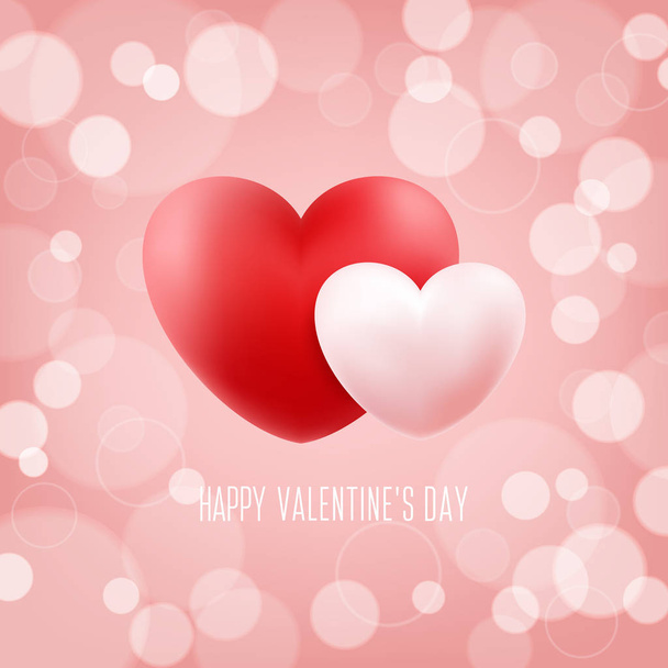 Χαρούμενη Ημέρα του Αγίου Βαλεντίνου ρομαντική κάρτα με ρεαλιστικές καρδιές. 14 Φεβρουαρίου, εορταστικές ευχές. Εικονογράφηση διανύσματος. - Διάνυσμα, εικόνα