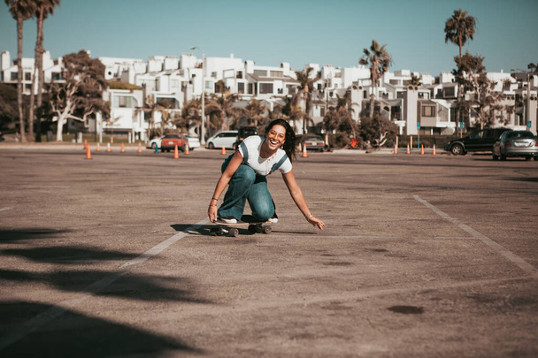 profi skater on a parking spot at santa monica. california - Foto, Bild