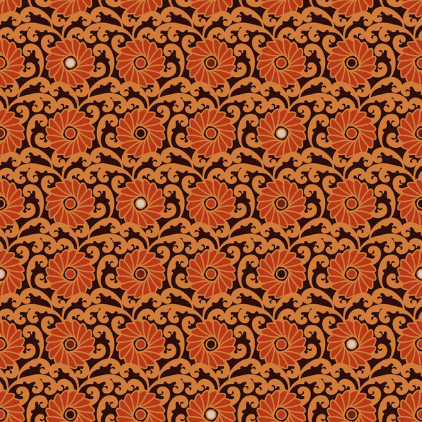 modello ornamentale vettoriale senza soluzione di continuità con fiori e foglie arancioni
 - Vettoriali, immagini