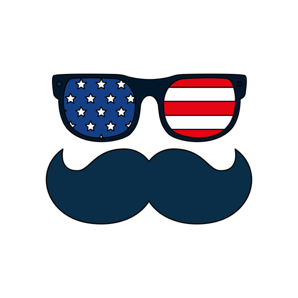 Μεμονωμένα γυαλιά ΗΠΑ και μουστάκι διανυσματικός σχεδιασμός - Διάνυσμα, εικόνα
