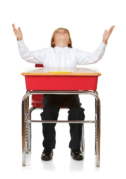Student: Frustrated Boy At Desk - Foto, imagen