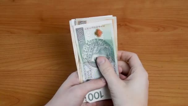 Male hands count Polish banknotes. - Footage, Video