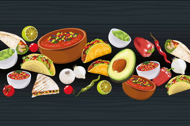 leckeres mexikanisches Essen mit Zutaten - Vektor, Bild