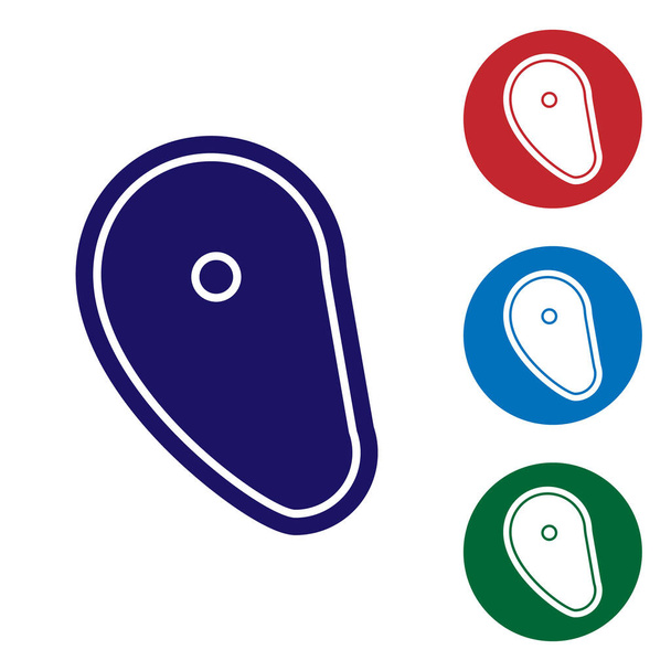 Icona di carne di bistecca blu isolata su sfondo bianco. Imposta le icone a colori nei pulsanti del cerchio. Illustrazione vettoriale
 - Vettoriali, immagini