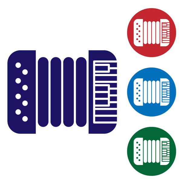 Instrument de musique bleu icône accordéon isolé sur fond blanc. Baïonnette classique, harmonique. Définir des icônes de couleur dans les boutons cercle. Illustration vectorielle
 - Vecteur, image