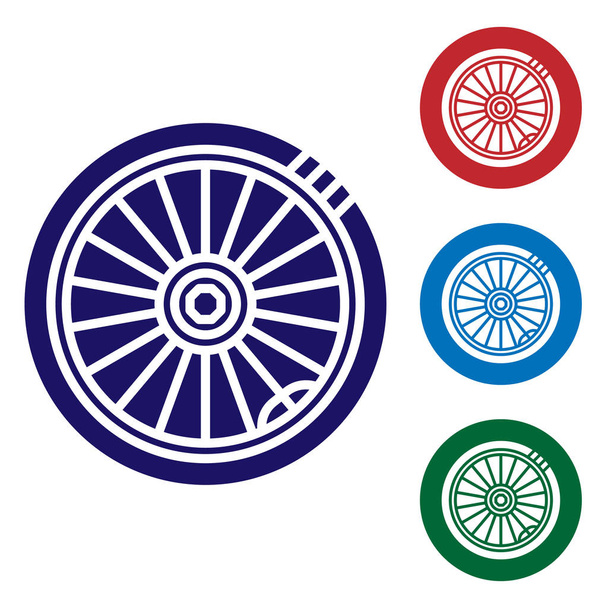 Kék autó kerék ikon elszigetelt fehér háttér. Állítsa be a színes ikonok kör gombok. Vektorillusztráció - Vektor, kép