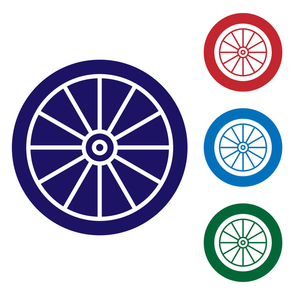 Blue Car pyörän kuvake eristetty valkoisella taustalla. Aseta värikuvakkeet ympyrän painikkeisiin. Vektorikuvaus
 - Vektori, kuva