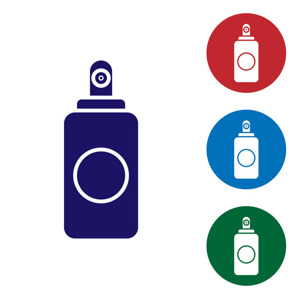 Pulverizador azul pode para ambientador de ar, spray de cabelo, desodorizante, ícone antitranspirante isolado no fundo branco. Definir ícones de cor em botões de círculo. Ilustração vetorial
 - Vetor, Imagem