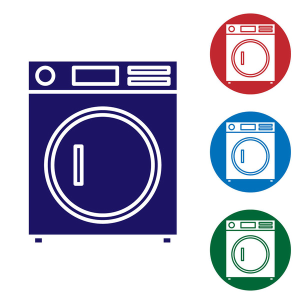 Sininen pesukone kuvake eristetty valkoisella taustalla. Pesukone-ikoni. Vaatteiden pesukone - pesukone. Kodinkone symboli. Aseta värikuvakkeet ympyrän painikkeisiin. Vektorikuvaus
 - Vektori, kuva