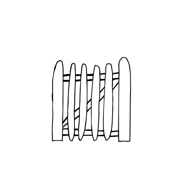Clip art disegnata a mano da un cancello vettoriale. Illustrazione di giardinaggio nero linea arte su uno sfondo bianco isolato. Progettazione per avvolgere carta, adesivi, carte, nastro, imballaggio e pittura
. - Vettoriali, immagini