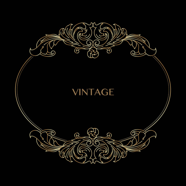 Vintage decorative golden frame with Linear floral antique swirl. Vector. - Wektor, obraz
