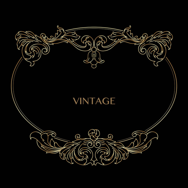 Vintage decorative golden frame with Linear floral antique swirl. Vector. - Vector, Image