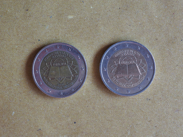 Ρωμαϊκή Συνθήκη Γερμανικά και Αυστριακά Νομίσματα Ευρώ - Φωτογραφία, εικόνα