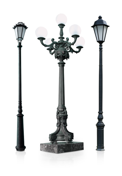 Zestaw lamp ulicznych izolowanych na białym tle - Zdjęcie, obraz