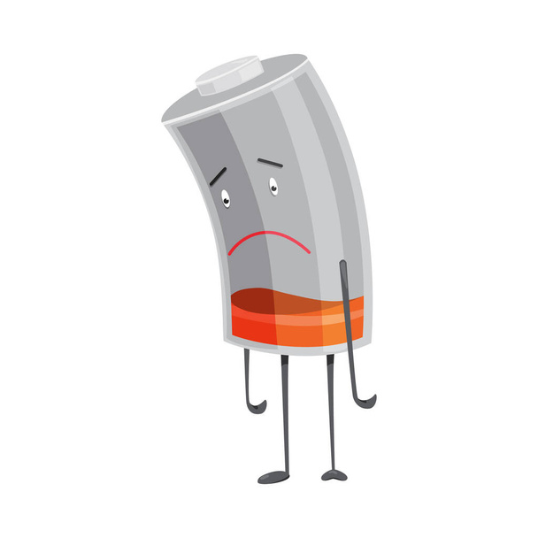 悲しいバッテリーマンが立ってる低バッテリ表示、充電する必要があります。代替エネルギーの要素。ベクター漫画のアイコン - ベクター画像