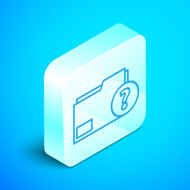 Isometric line Unknown document folder icon isolated on blue background. File with Question mark. Hold report, service and global search sign. Silver square button. Vector Illustration - Vettoriali, immagini