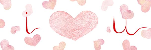I love you background with watercolor hearts, valentines day or mother day background - 写真・画像