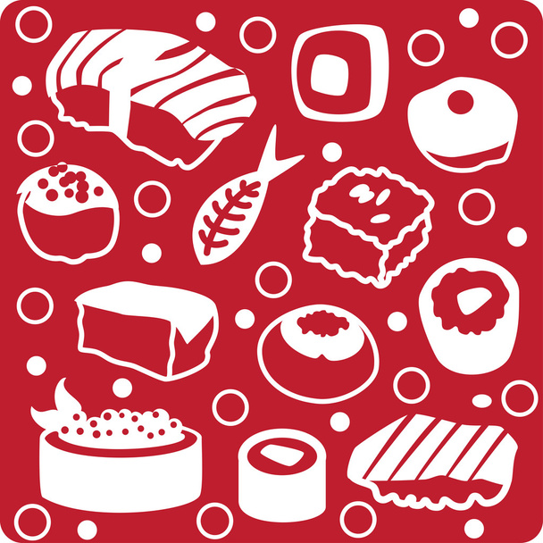 Sushi, set, red, white, fish food - Wektor, obraz