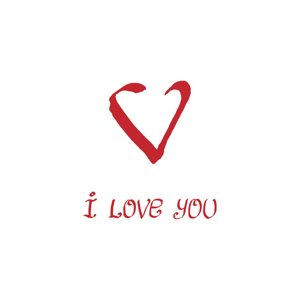 Red post card: heart and phrase I love you. Simple sketch vector illustration - Vector, Image