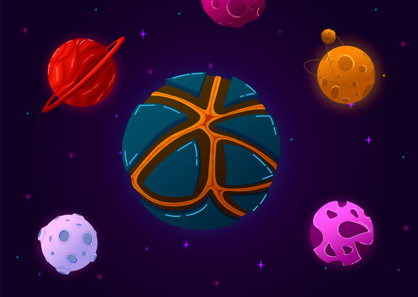 Colorful space elements set with comet and solar system. - Vektor, kép