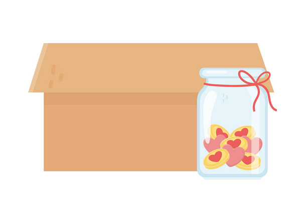 open box and jar glass love hearts concept de charité et de don - Vecteur, image