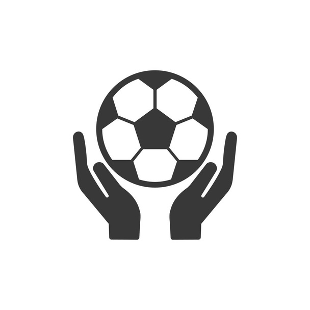 Hand hält Fußballsymbol. Pflege-Fußball. Fußball. Aktienvektordarstellung isoliert auf weißem Hintergrund. - Vektor, Bild