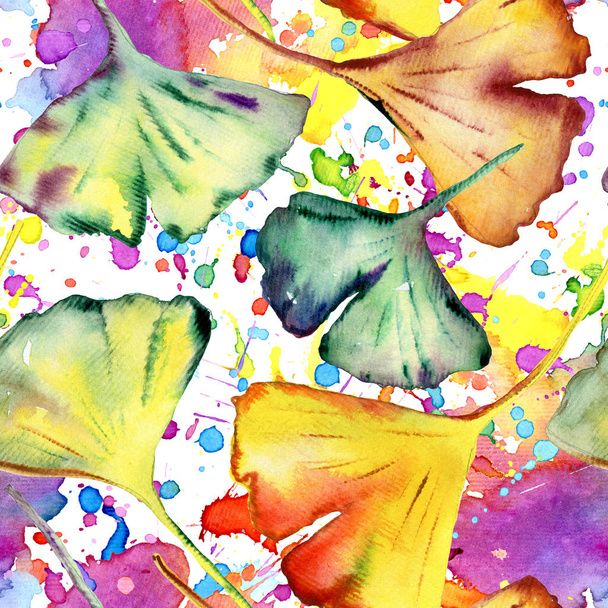 Ginkgo Biloba leaf fashion print. Seamless Pattern - Fotoğraf, Görsel