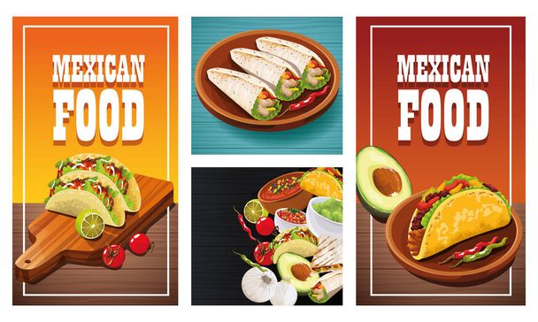 Delicious Mexican Food sets designs - Vector, Image