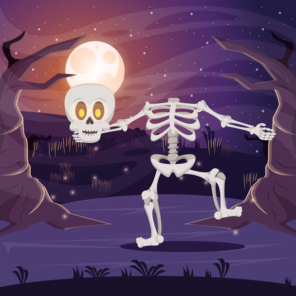 halloween dark scene with skeleton - Vector, Image