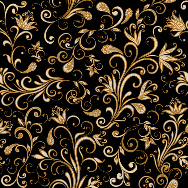 Abstract vintage pattern with decorative flowers, leaves and Paisley pattern in Oriental style. - Вектор, зображення