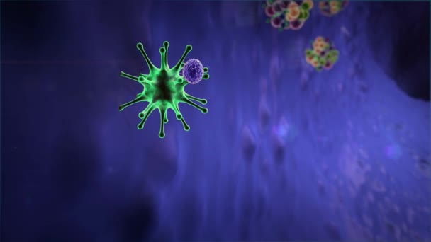 macrófago y coronavirus, el macrófago mata los virus, 3d se convierte en macrófago y virus, dentro del cuerpo humano, fondo de vídeo médico, virus en el cuerpo humano, Sistema inmunitario humano ataca al virus.  - Imágenes, Vídeo