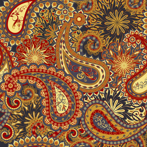 Abstraktes Vintage-Muster mit dekorativen Blüten, Blättern und Paisley-Muster im orientalischen Stil. - Vektor, Bild