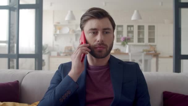 Smiling business man having good news on phone. Happy man at home office. - Záběry, video