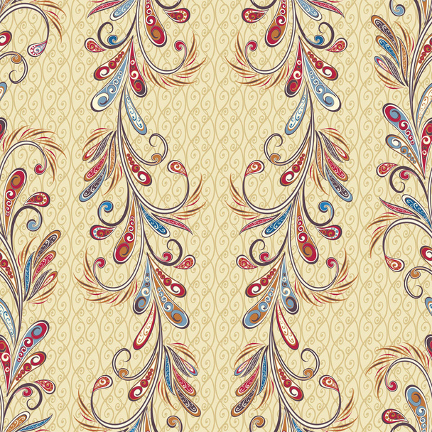 Abstract vintage pattern with decorative flowers, leaves and Paisley pattern in Oriental style. - Vector, Image