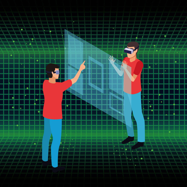 Lidé a technologie brýlí virtuální reality - Vektor, obrázek