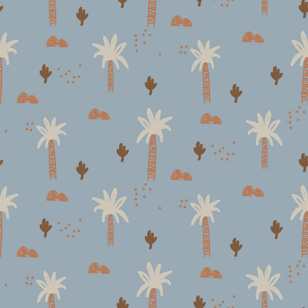 Abstract tropical plants seamless cute pattern. Hand drawn repeat texture for fabric print design. Botanical childish wallpaper. - Вектор, зображення