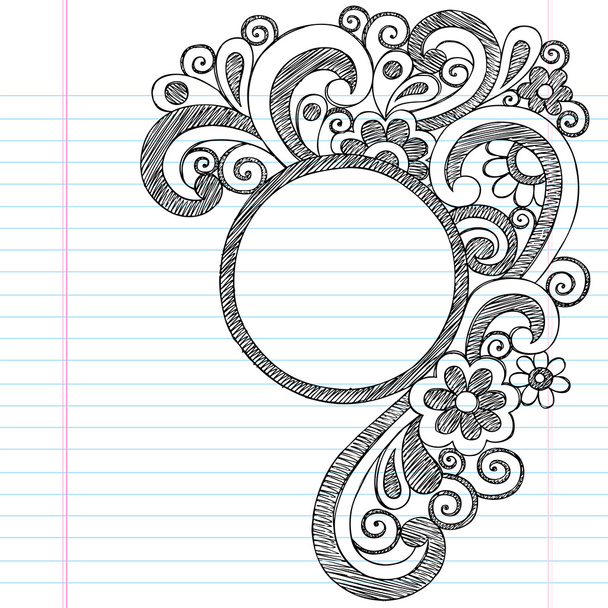 Circle Picture Frame Border Back to School Sketchy Notebook Doodles - Vector, Image