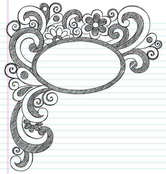 Oval Picture Frame Border Back to School Sketchy Notebook Doodles Vector Illustration - Vector, Image