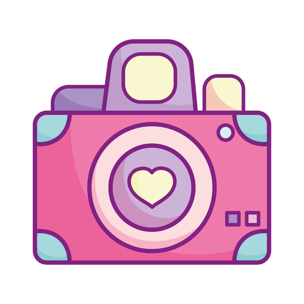 happy valentines day, photo camera heart love icon - Vector, Image
