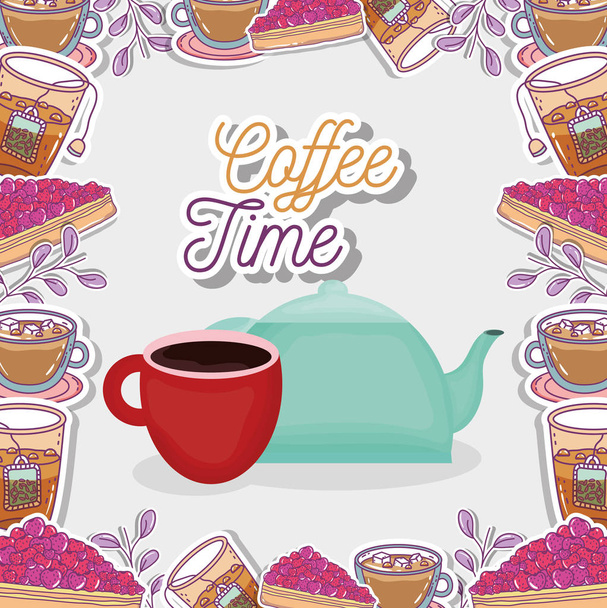 cup and teapot bakery fresh beverage coffee time - Wektor, obraz