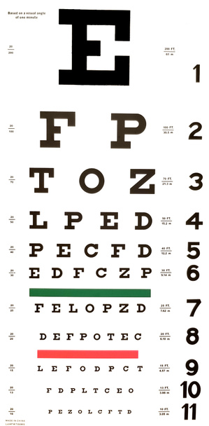 Bílý oční graf Snellen používaný pro vyšetření zraku - Fotografie, Obrázek